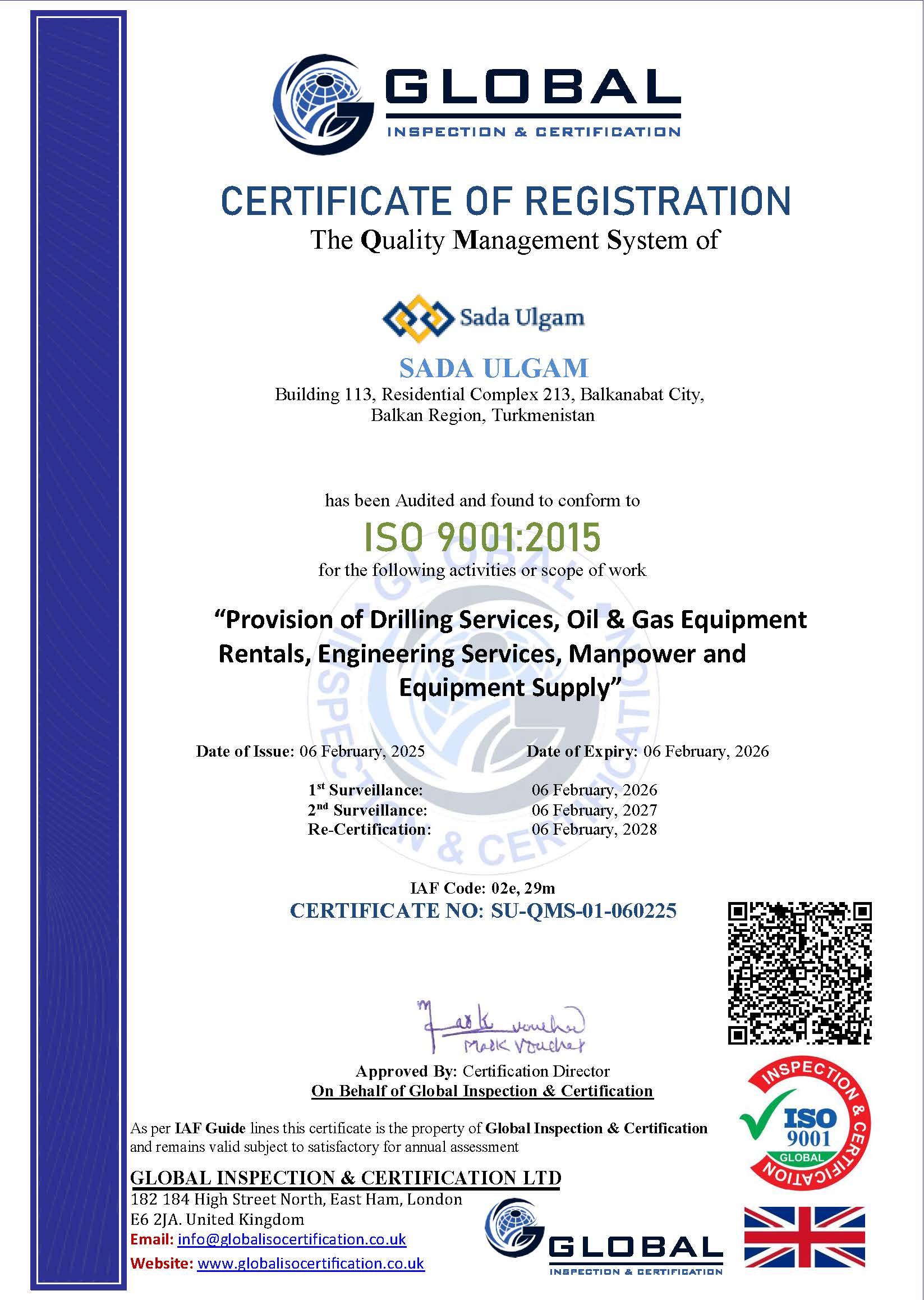 ISO 9001:2015 – Quality Management System Ensures consistent delivery of high-quality services and products that meet client and regulatory expectations. Focuses on customer satisfaction, process efficiency, and continuous improvement.